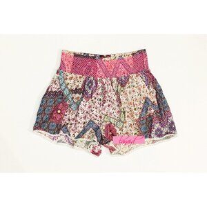Bloomingdale's Smocked High-Rise Waist Floral Patchwork Lace Crochet Trim Shorts